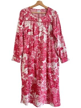 Land’s End Flannel Midi Dress, white pink
